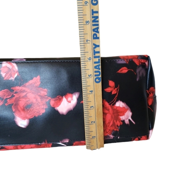 Victoria's Secret Red Black Floral Leather Classic Double Handle Tote Bag - Picture 11 of 16